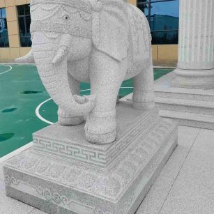 抚顺 白麻花岗岩动物异形石雕-大象