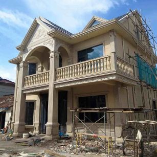 抚顺 黄金麻花岗岩石材私人别墅雕花门楼柱阳台栏杆