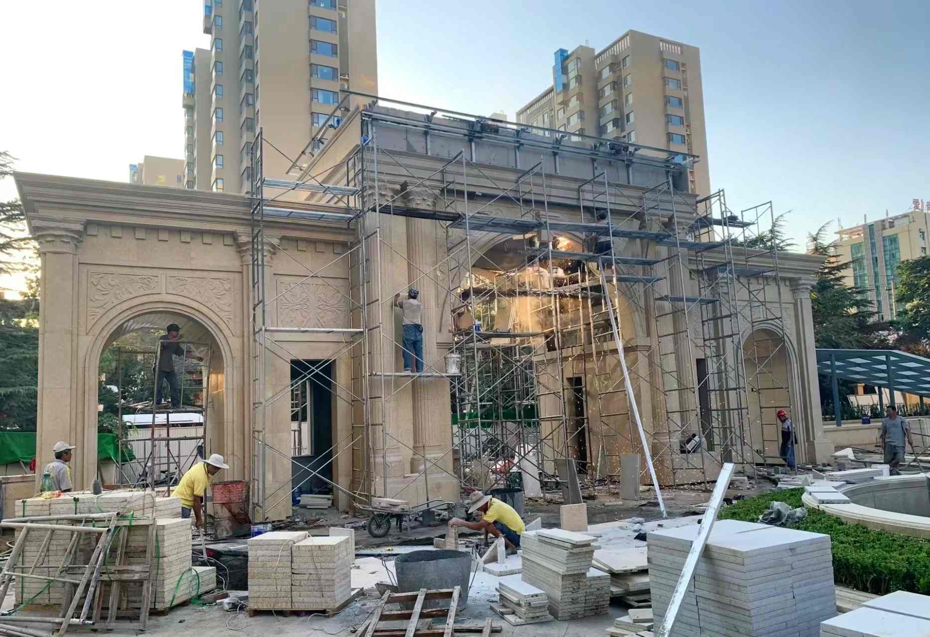 抚顺 黄金麻荔枝面花岗岩小区门楼外墙干挂