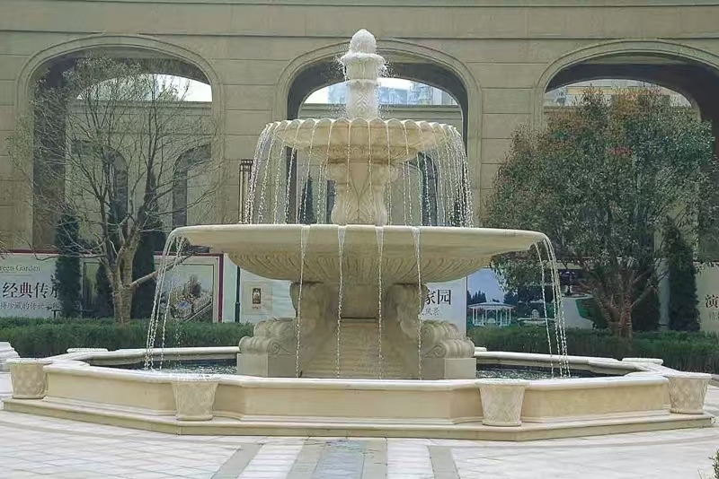 抚顺 黄金麻花岗岩异型加工——户外庭院石雕流水喷泉