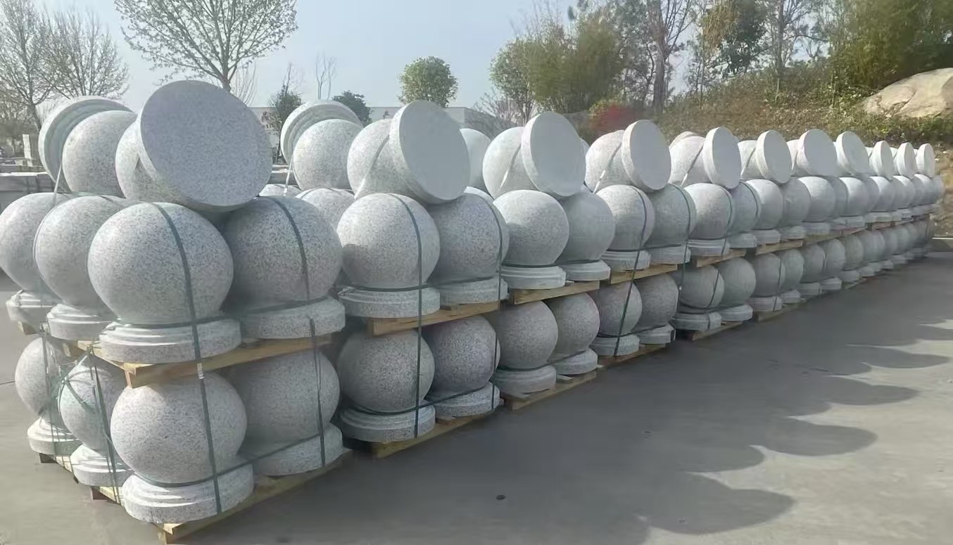 抚顺 白麻花岗岩石材圆球，石球，挡车球，隔离球，景观石球，风水球等