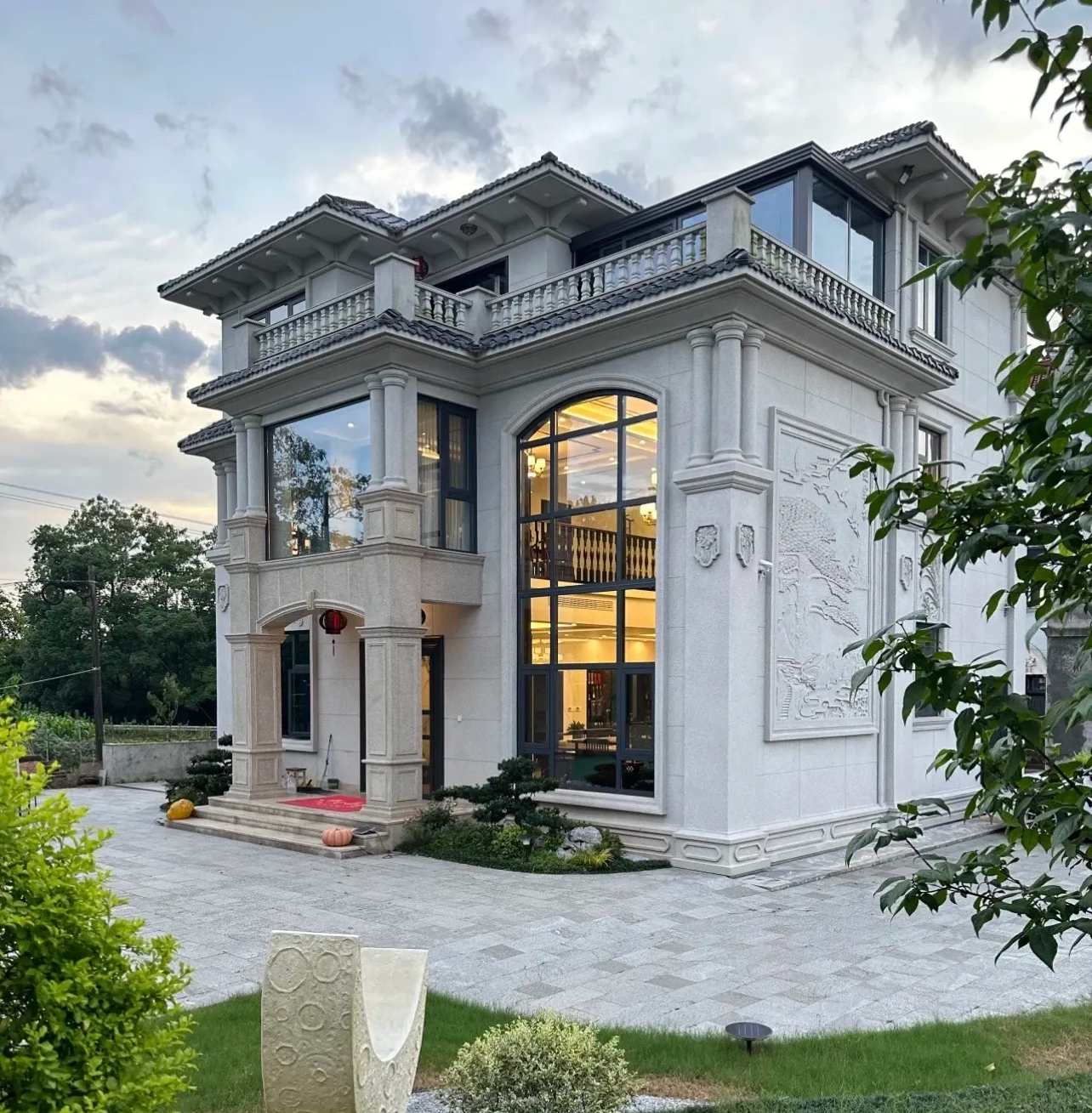 抚顺 白麻花岗岩私人别墅干挂石材豪华定制