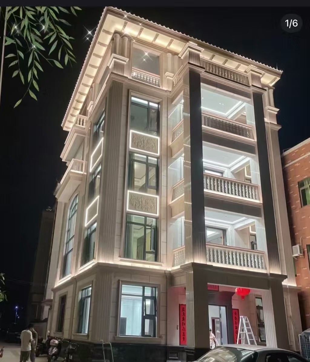 抚顺 芝麻白花岗岩别墅外墙夜间效果